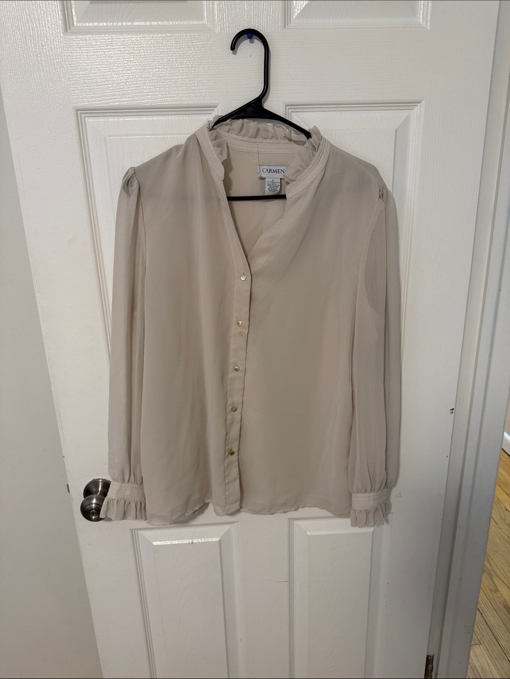 Cream Ruffle Collar Long-Sleeve Blouse